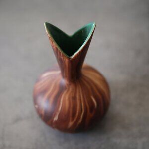 Vintage Rocky Mountain Pottery Brown Swirl Bud Vase, Vintage Faux Wood Grain Vas